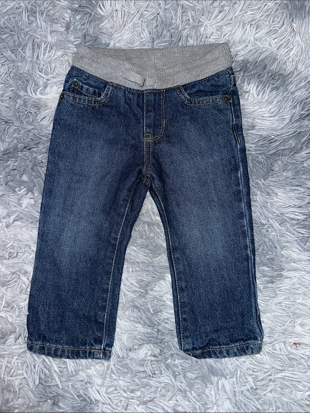 The Children's Place Dark Blue Denim Jeans with Gray Waistband
